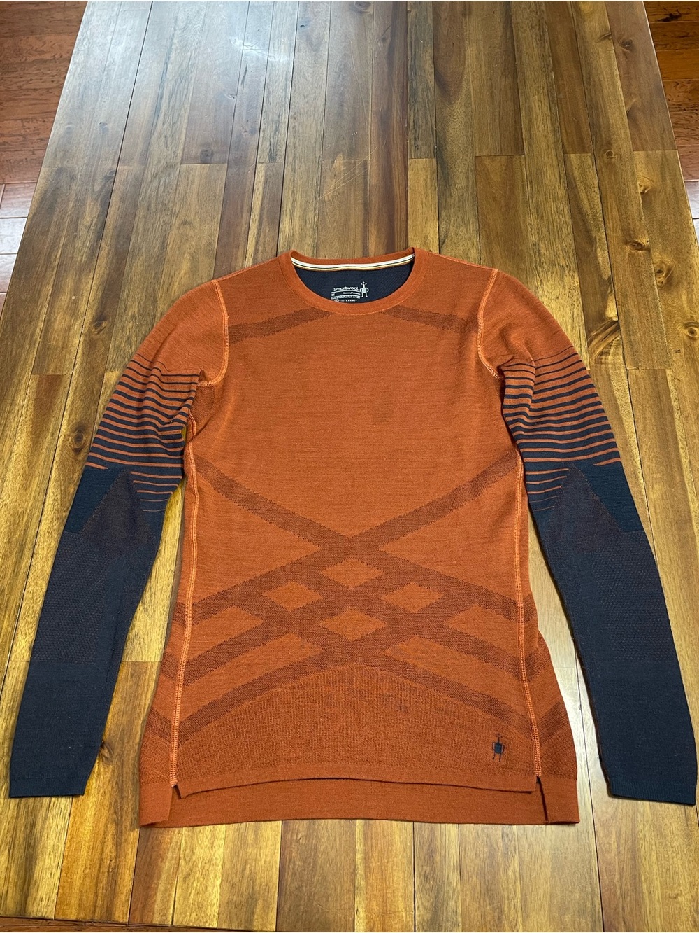 Smartwool Intraknit Rust Orange & Navy Long Sleeve Knit Top Women’s Size Medium - Picture 3 of 10